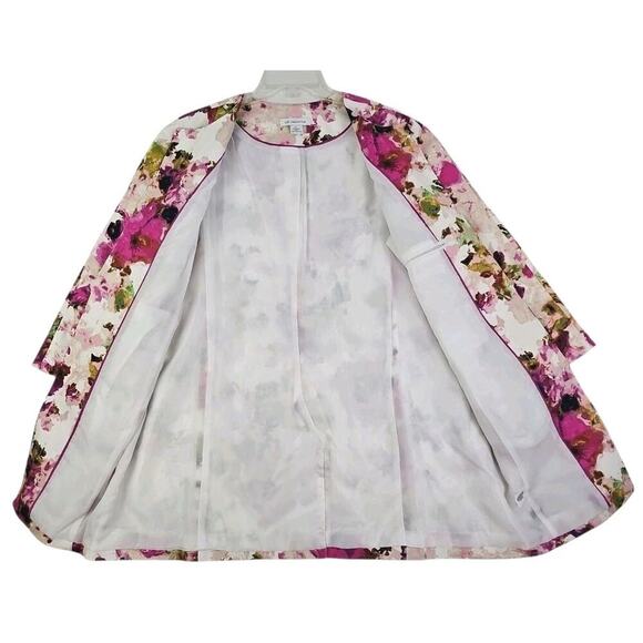 Liz Claiborne ~Woman Size L~ Burgundy/Pink Floral Lond Open Front Blazer Lined. - Picture 11 of 16